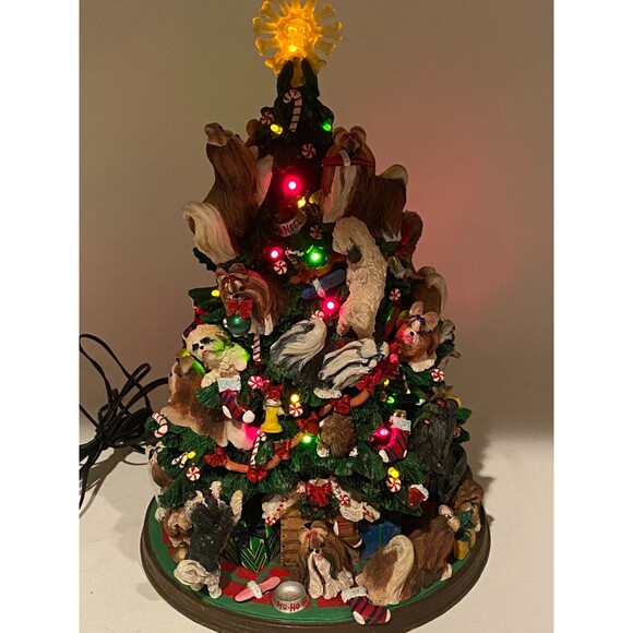 Danbury Mint Shih Tzu Christmas Tree Lighted Dog Puppy Holiday Decor Complete - Picture 14 of 16